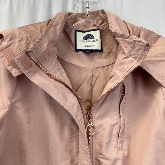 1 Sunset Lane Womens Pink Long Sleeve Hooded Rain Jacket Size Medium - Picture 3 of 10